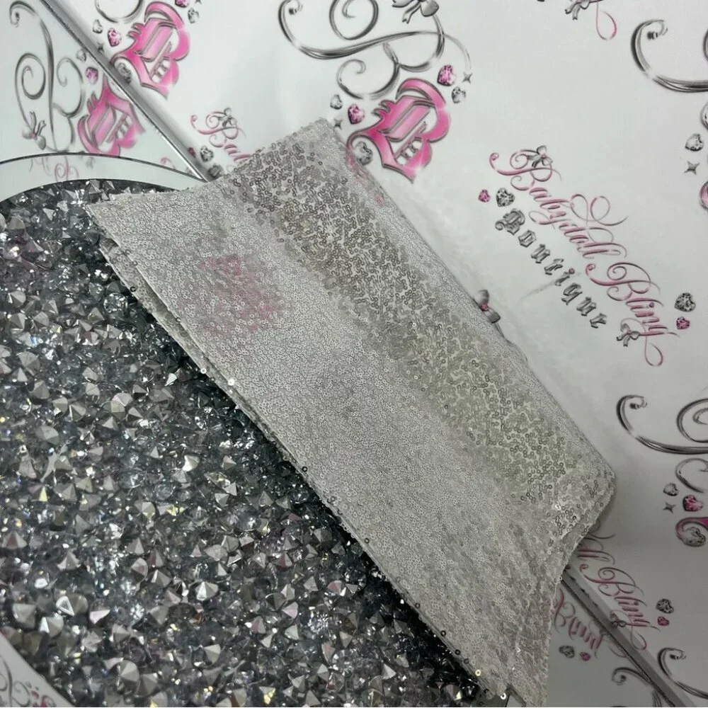 3 Placemats sequins sparkly silver white Nicole Miller White Fabric dinner mat